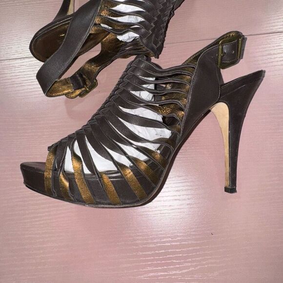 Pelle Moda Leather Heels Platform Caged Sandals Size 10 - Picture 2 of 6